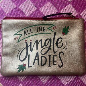 All The Jingle Ladies Women's Gold Faux Leather Cosmetic Bag EUC